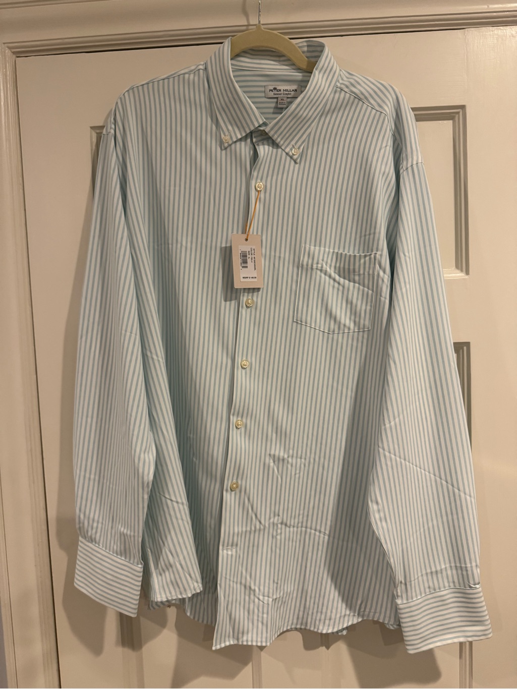 Peter Millar Light Blue And White Stripe Button-Down Dress Shirt
